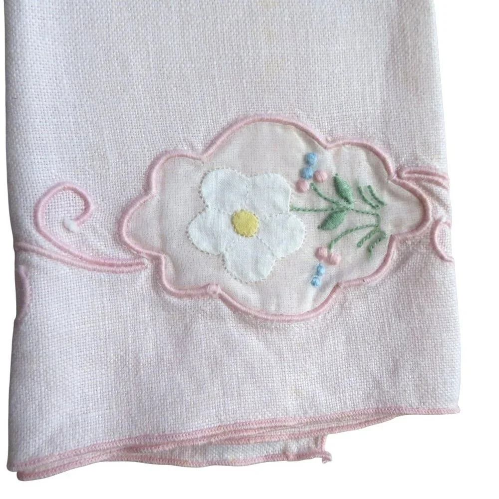 Vintage Pink Battenburg Embroidery Lace Linen Hand Guest Towels 11